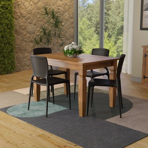 Conjunto Mesa Madeira Maciça Marin Brasil 4 Cadeiras Sofia Fechada Preta Tramontina