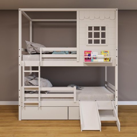 Beliche Casinha Reta 2 Gav Escorregador Removível Branco