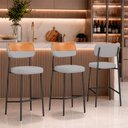 Ver imagem 1 de Kit 3 Banquetas Alta Sala de Jantar Lisa Pés Preto Linho/PU Cinza/Caramelo m² - Monari Design