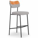 Ver imagem 2 de Kit 3 Banquetas Alta Sala de Jantar Lisa Pés Preto Linho/PU Cinza/Caramelo m² - Monari Design