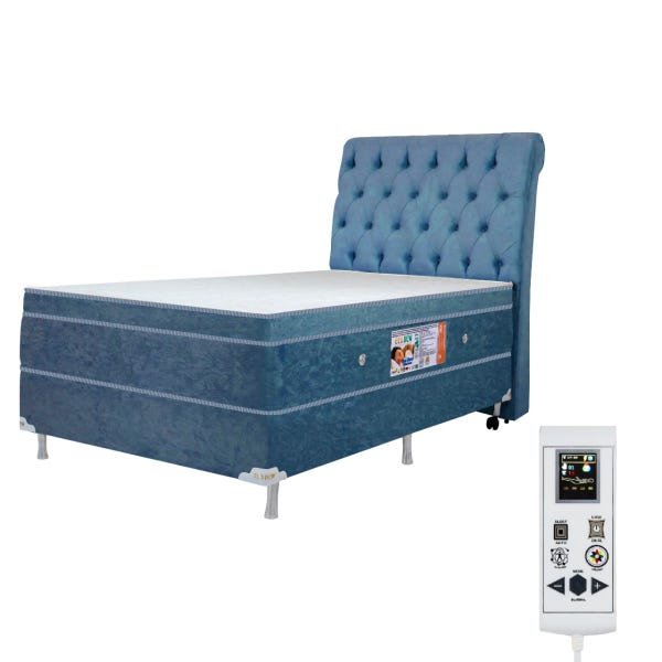 Colchão Magnético Infravermelho Massageador Bioquântico Cromoterapia Solteiro Azul + Box + Cabeceira - 1