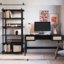 Ver imagem 2 de Estante Livreiro Home Office e Mesa Escrivaninha Pés Madeira Moss A03 Nero Preto - Lyam Decor