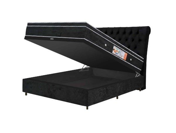 Colchão Magnético Infravermelho Antigermes Linha Luxo Casal Preto + Box Baú + Cabeceira - 1