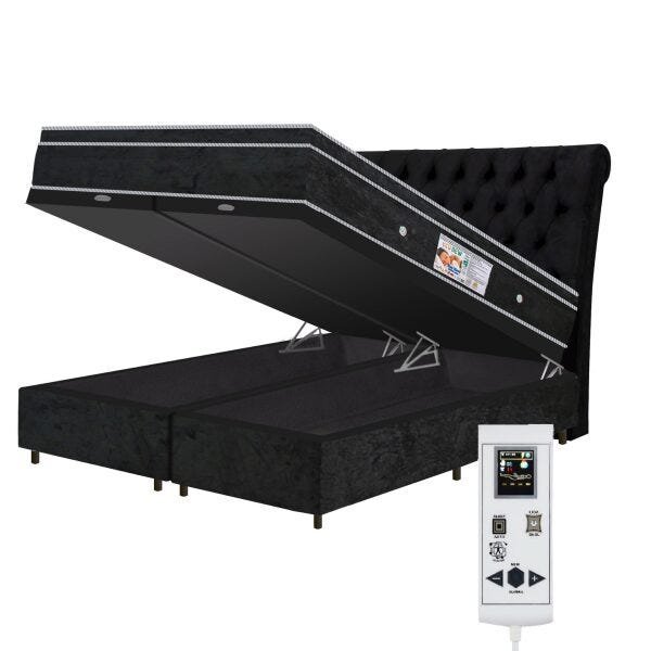 Colchão Magnético Infravermelho 40 Tipo de Massagens Bio Quântico King Preto + Box Baú + Cabeceira - 1