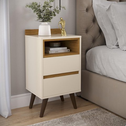 Kit 2 Mesa de Cabeceira Alamo Retro Quarto Canto 2 Gavetas Off White