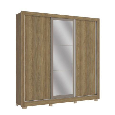 Guarda Roupa Casal 3 Portas de Correr C/3 Gavetas Espelho e Pés Cb04m570 Kappesberg - Nogueira/fendi
