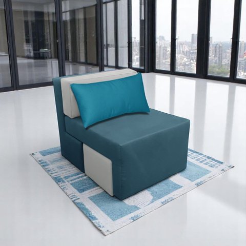 Poltrona Cama Cx_nu que Se Transforma em Sofá Cama de Solteiro em Sued/sarja Azul