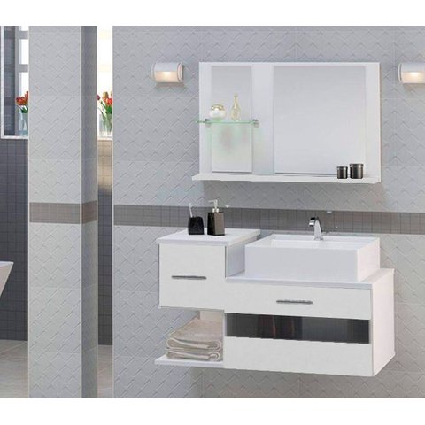 Kit Gabinete Mdf para Banheiro com Cuba e Espelheira 65cm:branco