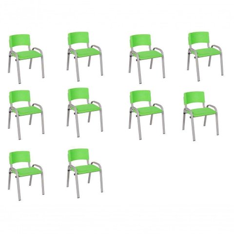 Kit 10 Cadeira Iso Infantil Creche, Base Cinza Verde Claro