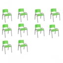 Ver imagem 1 de Kit 10 Cadeira Iso Infantil Creche, Base Cinza Verde Claro
