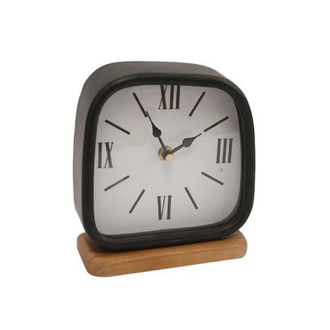 Relógio de Mesa em Alumínio e Madeira Preto 18cm Fm0297 Btc