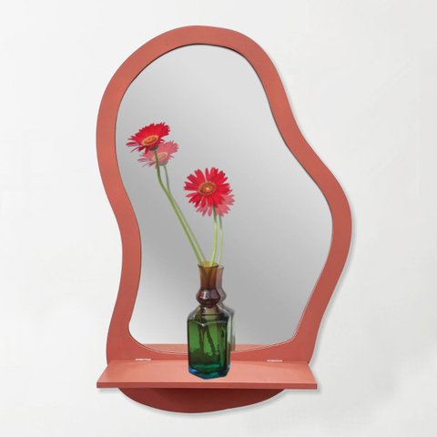 Espelho Decorativo com Prateleira Cor Amarela Esp 391160:terracota