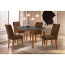 Ver imagem 1 de Sala de Jantar Completa Londrina C/ Tampo Madeirado Vidro Canto Curvo 120x80cm e 4 Cadeiras Jade