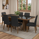 Ver imagem 1 de Conjunto Sala de Jantar Tampo de Vidro 6 Cadeiras Rustic/Preto/Oxford Pienza Madesa
