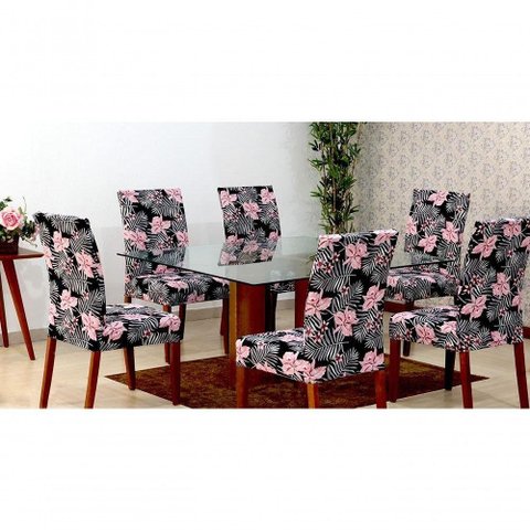 Capas de Cadeira 04 Lugares Floral Rosa [f101]
