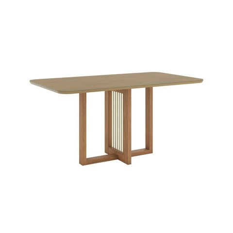 Mesa Natalí 120cm Canto Arredondado com Vidro Marrom/Nature