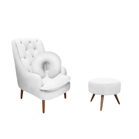 Kit Amamentação Poltrona, Puff e Almofada Suede Branco Dominic Decor Lille