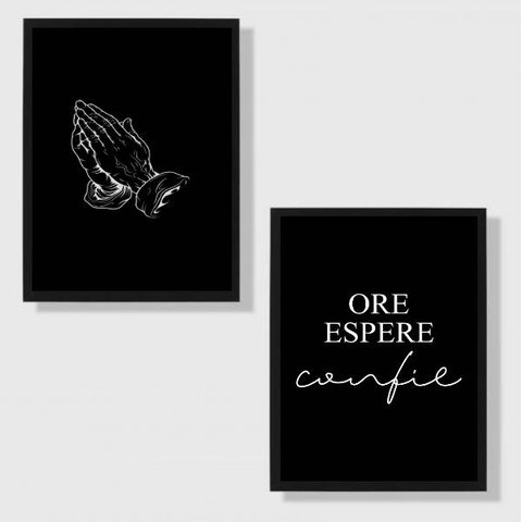 Kit 2 Quadros Ore Espere E Confie 24x18cm - com vidro:Madeira preta
