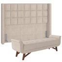 Ver imagem 1 de Kit Cabeceira Cama Box Casal 140 Cm Paris com Puff Recamier Itália Linho Creme - Lyam Decor