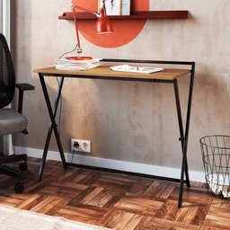 Mesa Escrivaninha Compacta Dobrável com Pés em Aço 94 Cm Preto com Grafite Preto com Grafite - 1