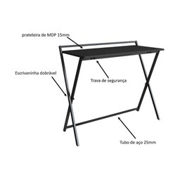 Mesa Escrivaninha Compacta Dobrável com Pés em Aço 94 Cm Preto com Grafite Preto com Grafite - 3