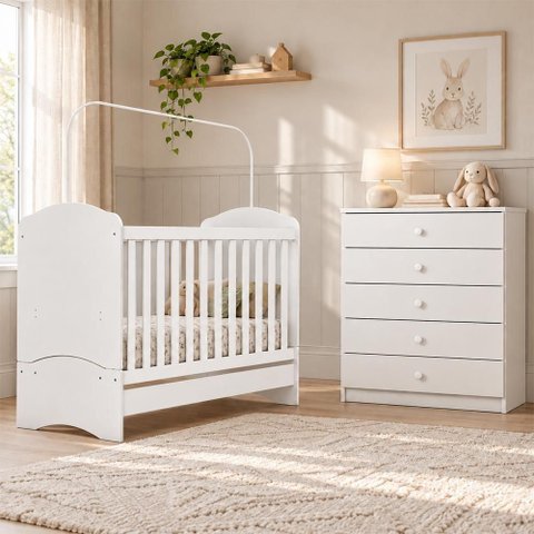Jogo de Quarto Infantil Bala de Menta com Cômoda e Berço Branco - Móveis Henn