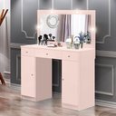 Ver imagem 1 de Penteadeira Camarim com 3 Gavetas 2 Portas Espelho e LED - Realeza - Rosê J&A Móveis