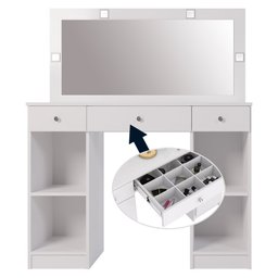 Penteadeira Camarim com 3 Gavetas 2 Portas Espelho e LED - Realeza - Rosê J&A Móveis - 3