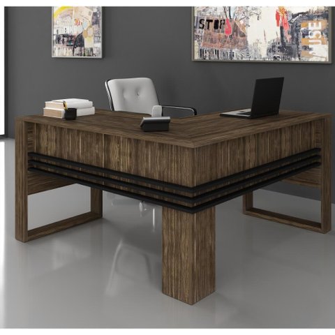 Mesa para Escritório em L 136 cm - Nogal/Preto
