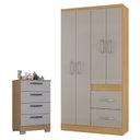 Ver imagem 1 de Cômoda 867 4 Gavetas com Guarda Roupa Solteiro Milão 4 Portas Damasco Off White - Poquema