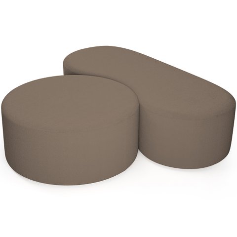 Kit Puff Redondo Lola e Puff Recamier Orgânico Orbit W01 Bouclê Bege - Lyam Decor