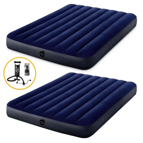 Kit com 2 Colchões Infláveis Casal + 1 Bomba Manual Intex