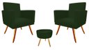 Ver imagem 1 de Kit 2 Poltronas Decorativa Nina + Puff Redondo Suede Verde Pés Madeira Mz Decor