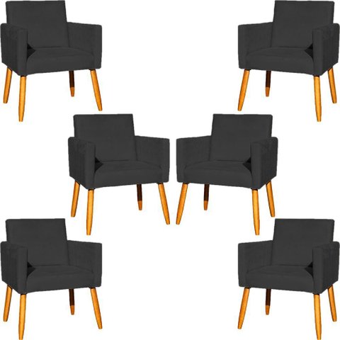 Kit 6 Poltronas para Recepção Nina Suede Cores Pé Palito 30cm Castanho - Suede