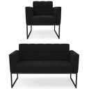 Ver imagem 1 de Sofá Namoradeira e 1 Poltrona Base Industrial Preto Ana Suede Preto - Ibiza