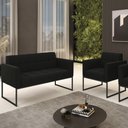 Ver imagem 2 de Sofá Namoradeira e 1 Poltrona Base Industrial Preto Ana Suede Preto - Ibiza