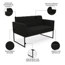 Ver imagem 3 de Sofá Namoradeira e 1 Poltrona Base Industrial Preto Ana Suede Preto - Ibiza