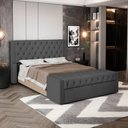 Ver imagem 2 de Cabeceira e Calçadeira Báu Casal Padrão Atena 140cm Capitonê Linho Cinza Escuro - Desk Design