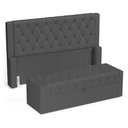Ver imagem 1 de Cabeceira e Calçadeira Báu Casal Padrão Atena 140cm Capitonê Linho Cinza Escuro - Desk Design