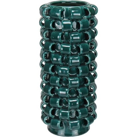 Vaso Decorativo Enfeite Casa Home&co Cerâmica 31x13x13cm Azul Petroleo