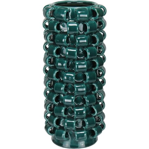 Vaso Decorativo Enfeite Casa Home&Co Cerâmica 31x13x13cm Azul Petroleo