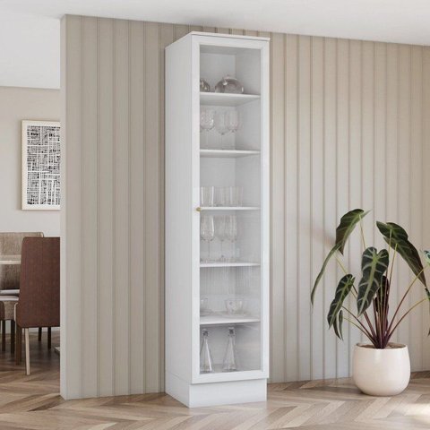 Cristaleira 1 Porta com Vidro Temperado 100% MDF 50cm Americana Branco/HP
