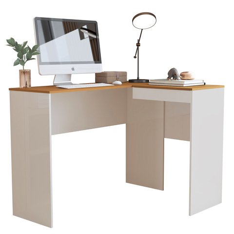 Mesa de Computador Belgica Off White com Nature - Moveisaqui