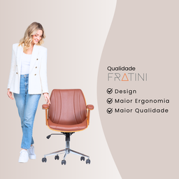 Cadeira de Escritório Ergonômica Giratória Couro Fratini Kopenhagen Diretor Office Marrom - 7