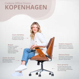 Cadeira de Escritório Ergonômica Giratória Couro Fratini Kopenhagen Diretor Office Marrom - 3
