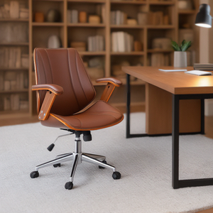 Cadeira de Escritório Ergonômica Giratória Couro Fratini Kopenhagen Diretor Office Marrom