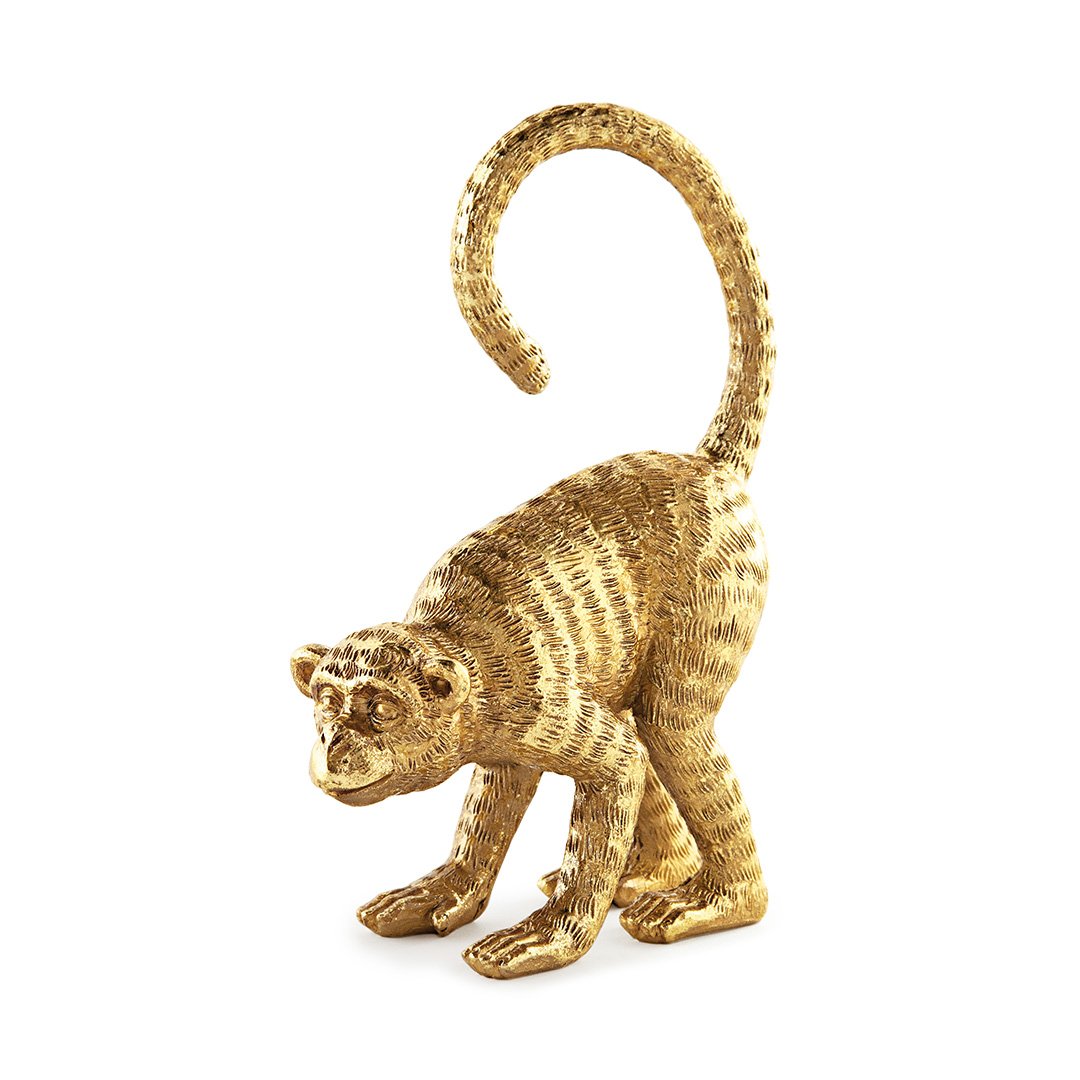 Escultura Decorativa Macaco Dourado em Poliresina 21,5x15cm Mart