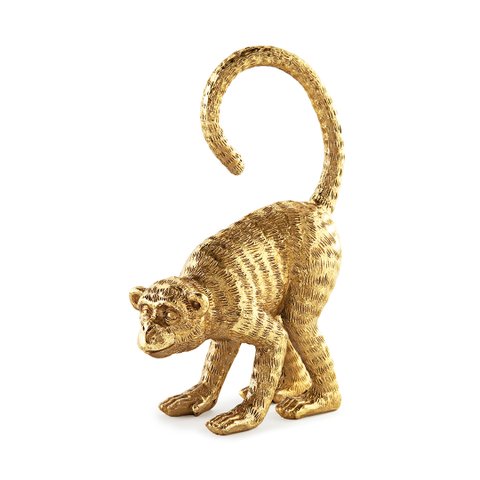 Escultura Decorativa Macaco Dourado em Poliresina 21,5x15cm Mart