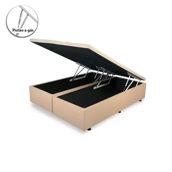 Ver imagem 2 de Cama Box Baú Queen Bipartido Blindado Linhão Bege Com Pistão A Gás