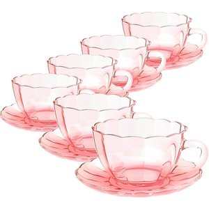 Jogo de Xícaras de Vidro para Café Peach Rosa 90 Ml - 12 Peças